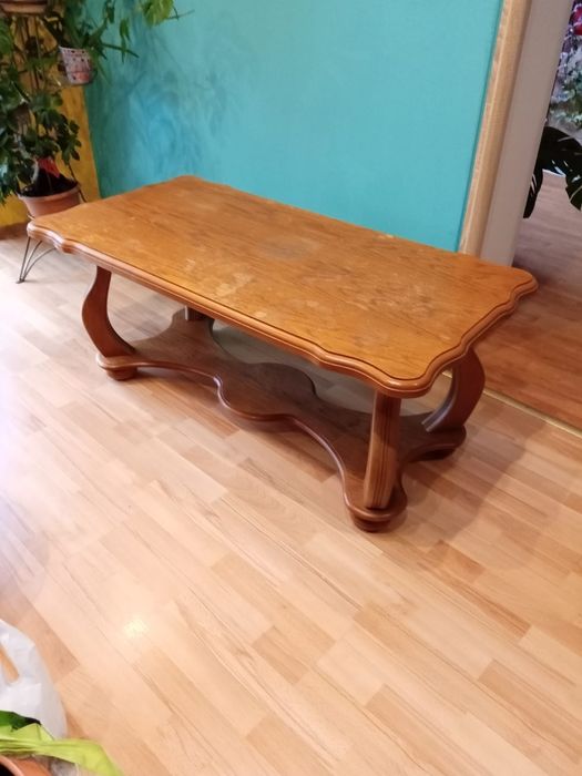 Stół drewniany ława brązowy lakierowany 125x65cm
