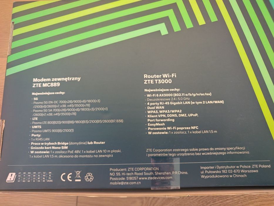 Router Wi-Fi ZTE T3000 + Modem zewnętrzny ZTE MC889