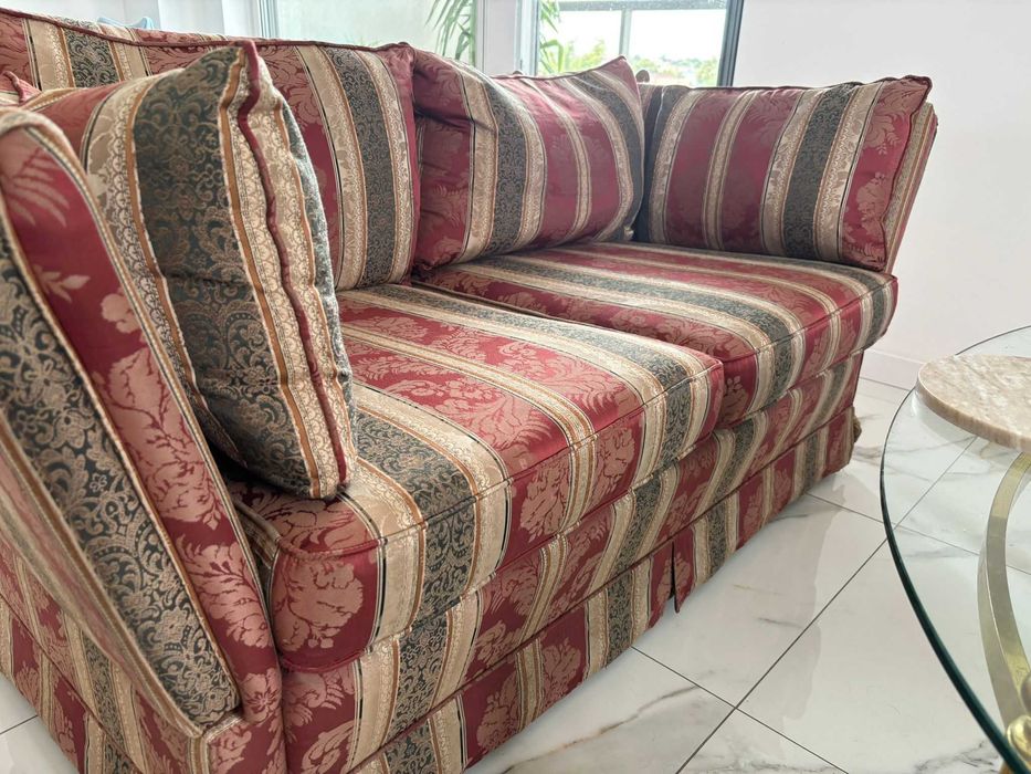 Kanapa Sofa 2x Vintage bordo, beż, zieleń