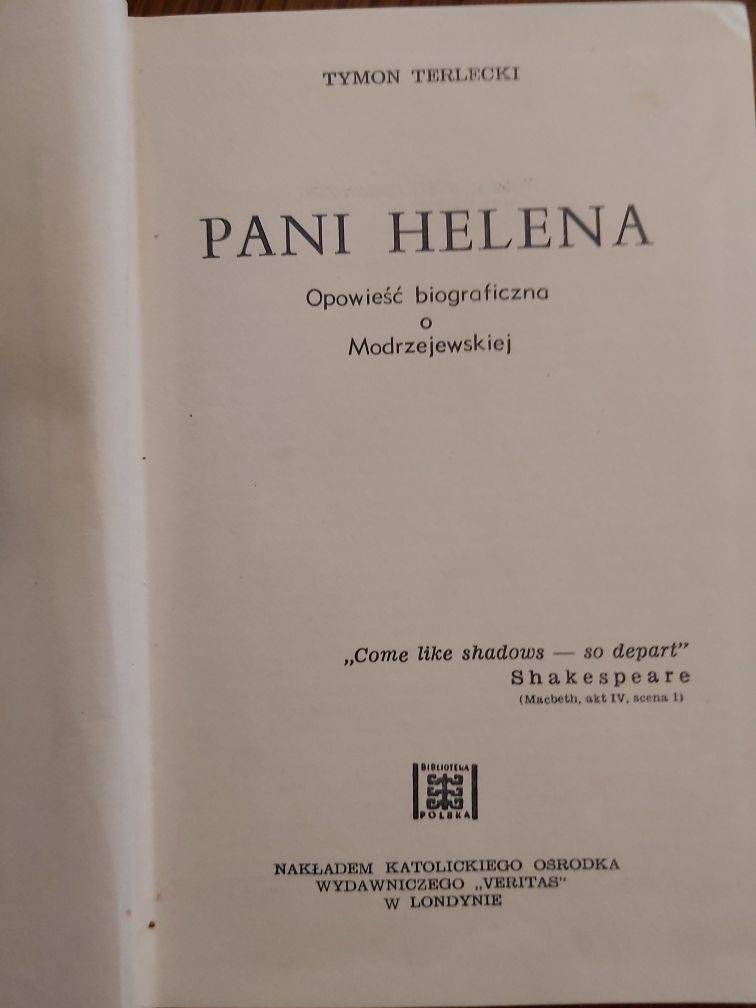 ksiazka ,unikat ,Pani  Helena " Tymon Terlecki,wyd.1962 rok.