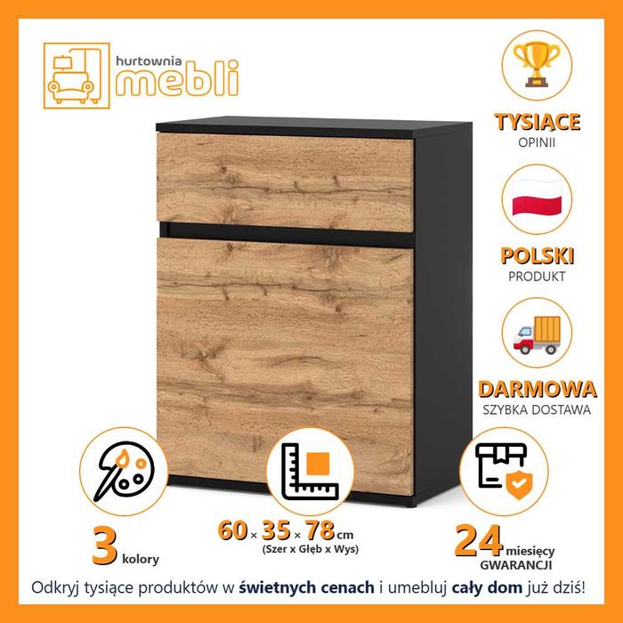 Komoda Kimi 60cm Z Szufladą Nowoczesna Szafka Do Sypialni Salonu Mała