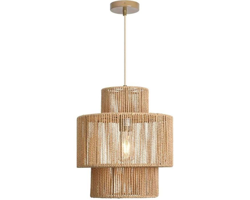 Ratanowa lampa wisząca FORCOSO Ø32 cm boho sznur celulozowy