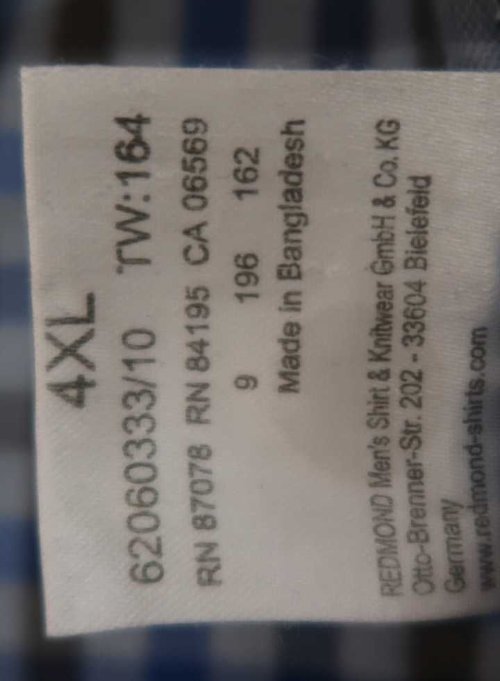 Redmond koszula męska w kratkę Rozmiar 4XL 49/50 casual 100% bawełna