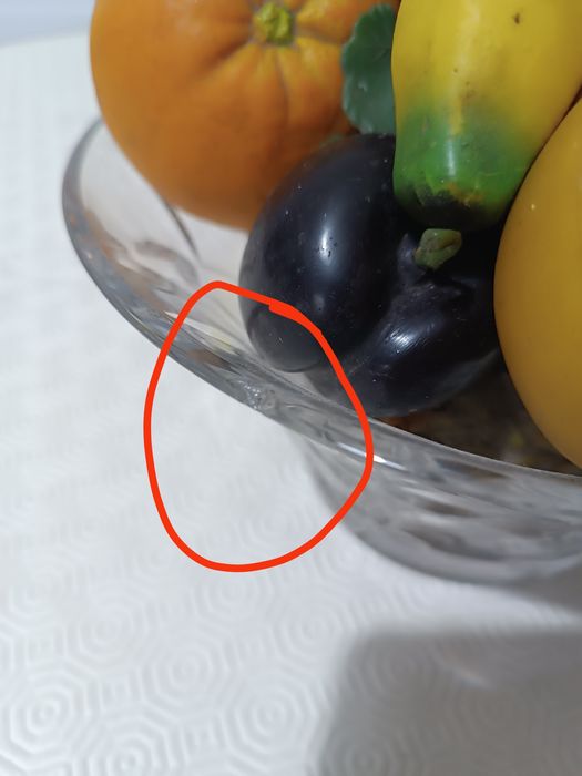 Adorno. Taça Cristal Grande e frutas decorativas