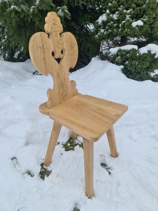 Krzesło Zydel Dębowe dąb rzeźbione góralskie z litego drewna