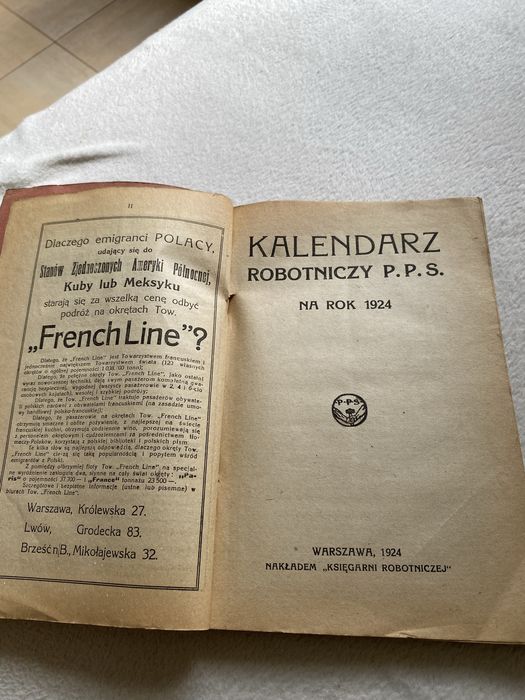 kalendarz robotniczy PPS na 1924 r.