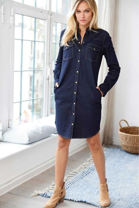 Sukienka dżinsowa z plisą guzikową i z długim rękawem.Nowa!r.34