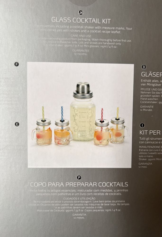 Barcraft cocktail Shaker szklany shaker + 4 mini słoiczki z rurkami