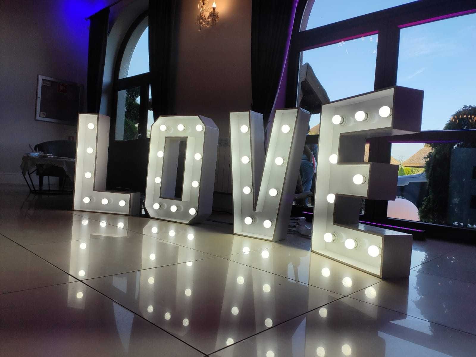 Podświetlany napis Love, dekoracja, led, wesele