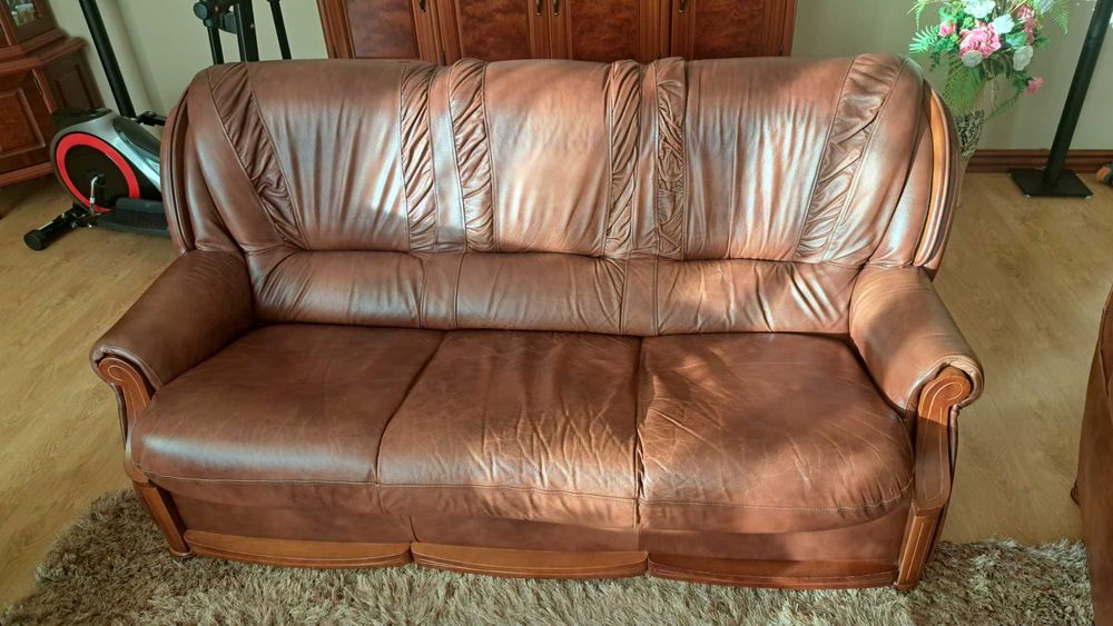 Komplet wypoczynkowy, naturalna skóra, 3+2+1