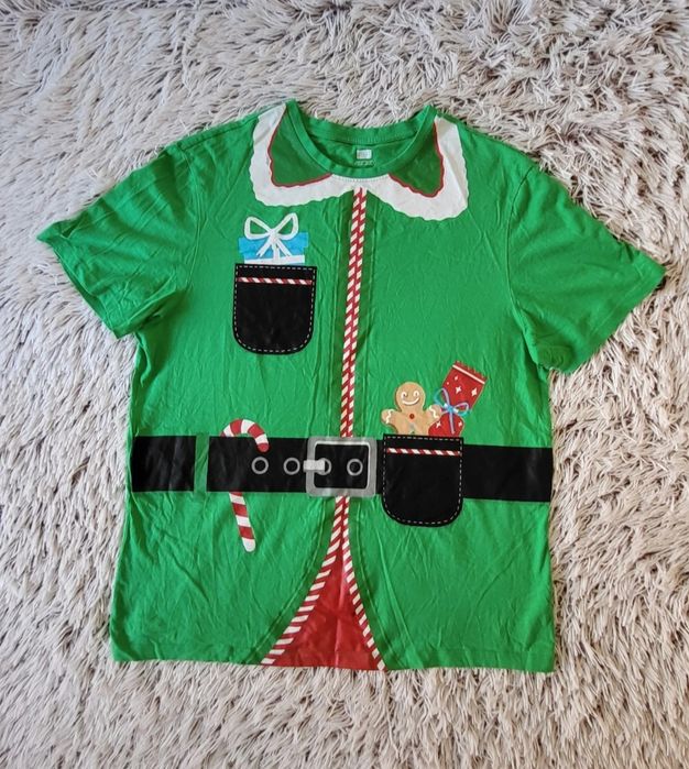 Zielona damska świąteczna koszulka t-shirt przebranie kostium pani elf