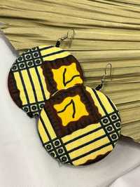 Żółte etniczne kolczyki z Rwandy - rękodzieło, kolczyki z Afryki