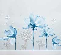 Наклейка на стену виниловая цветы бабочки голубая 105*175 см
