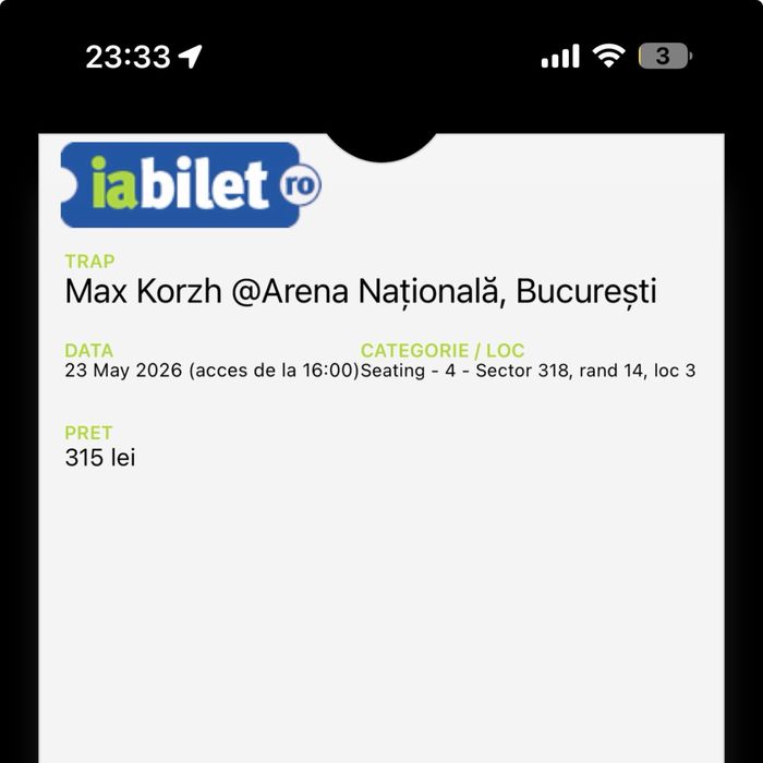 Билет Макс Корж Бухарест Трибуны 318 трибуны