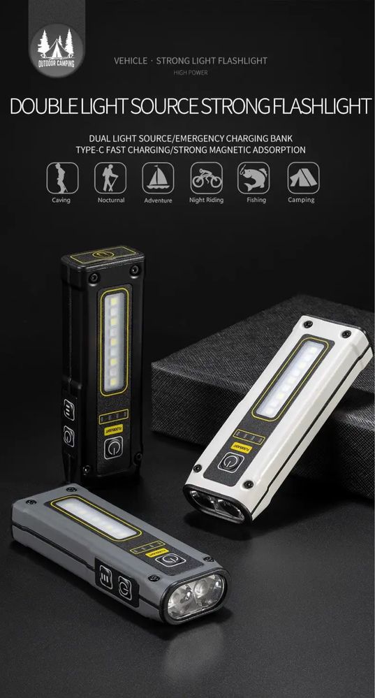 Фонарик LED+COB 600Лм power bank