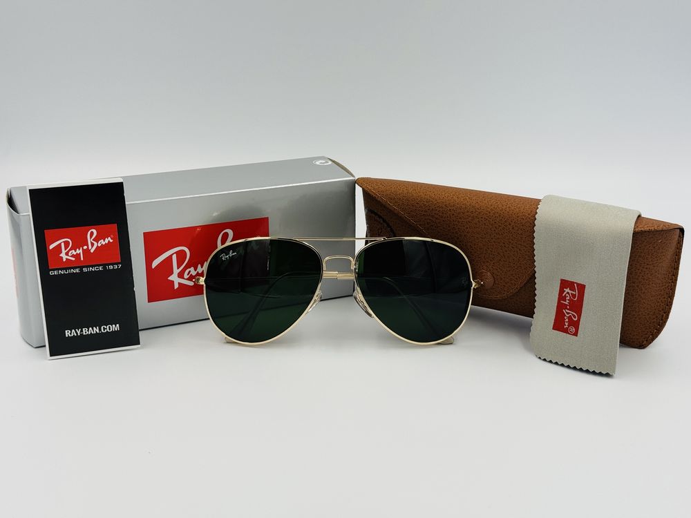 Очки Ray Ban Aviator Large Metal 3026 Gold-Green 62мм стекло
