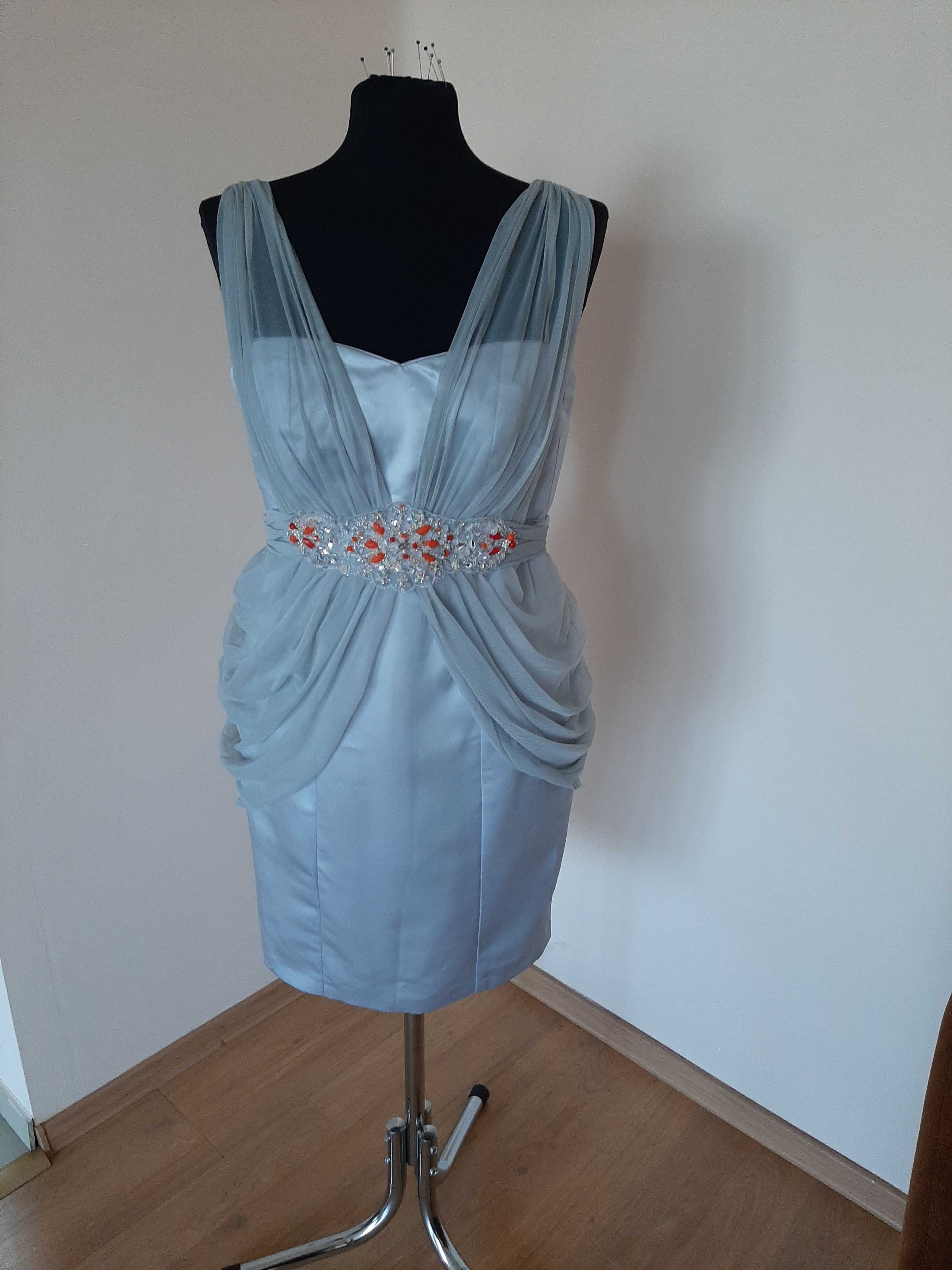 Szara sukienka z szyfonem, własny projekt