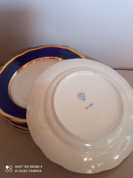 Тарілки кобальт з золотом, раритет. Коростень.6 шт