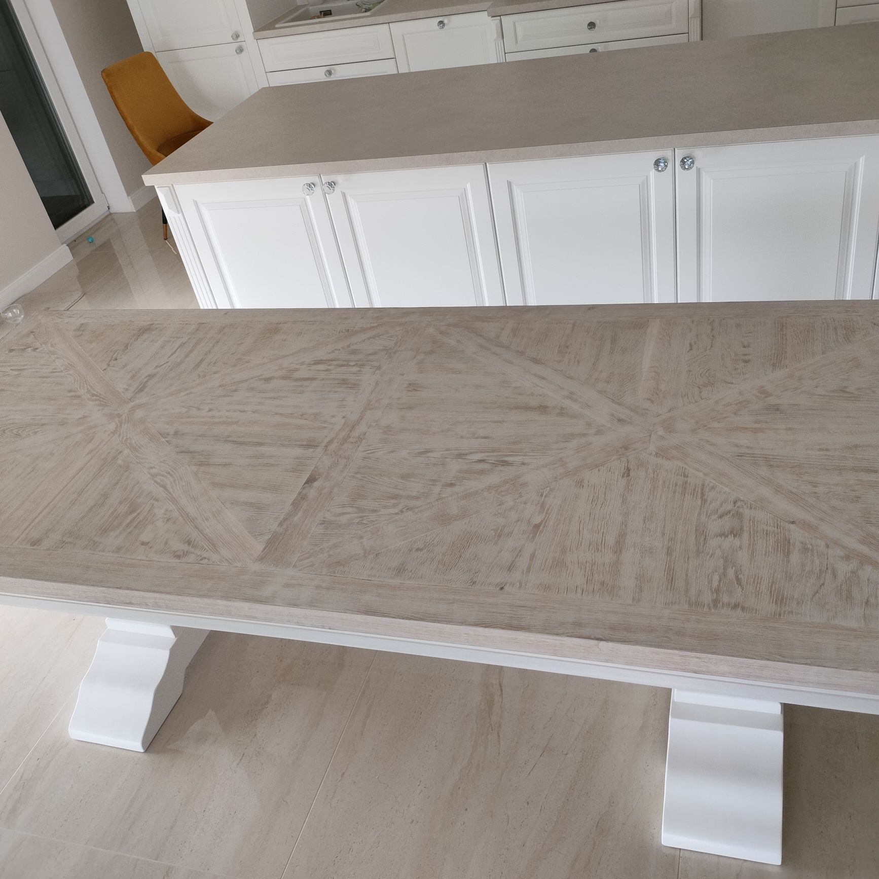 Stół dębowy klasztorny Loft Glamour biały