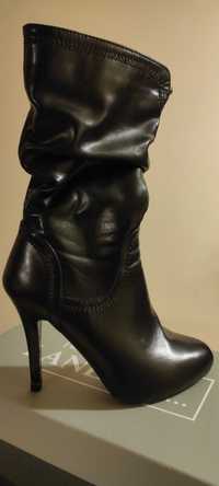Buty kozaczki szpilki czarne 38, obcas 11cm, na suwak