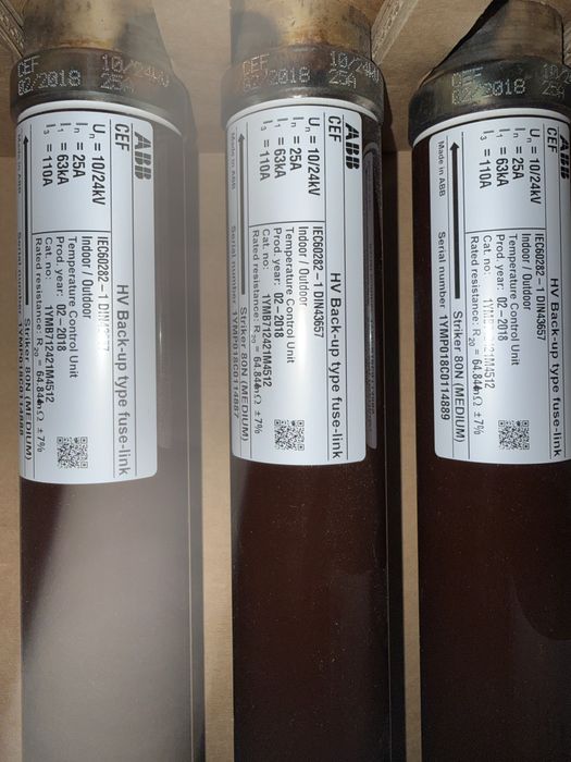 Bezpieczniki ABB HV Back-up 10/24kV 110A – Nowe