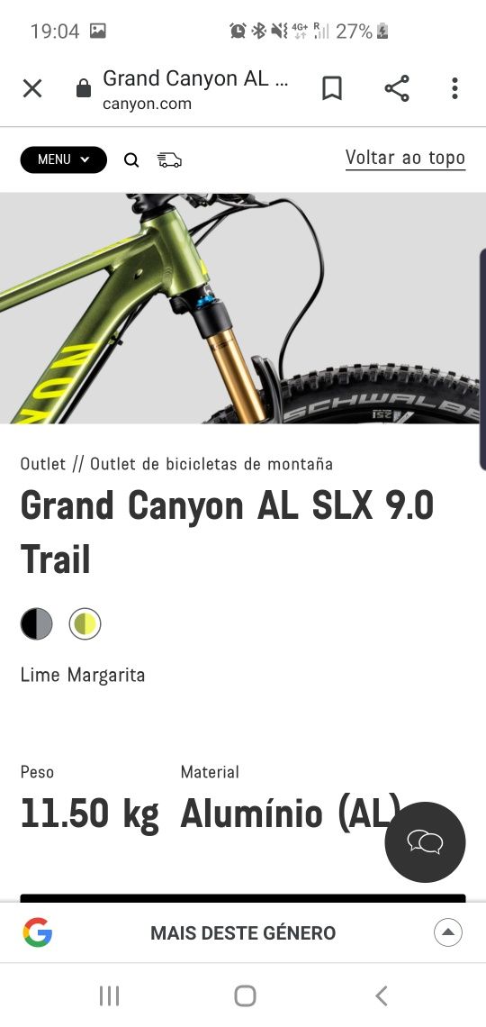 Bicicleta Canyon, Grand Canyon AL SLX 9.0, tamanho S, roda 27,5