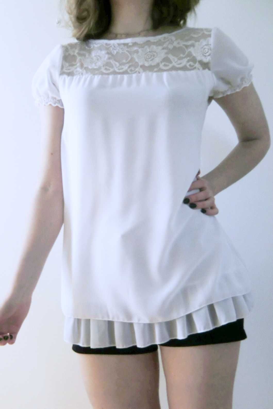 Biała koronkowa zwiewna bluzka vintage coquette
