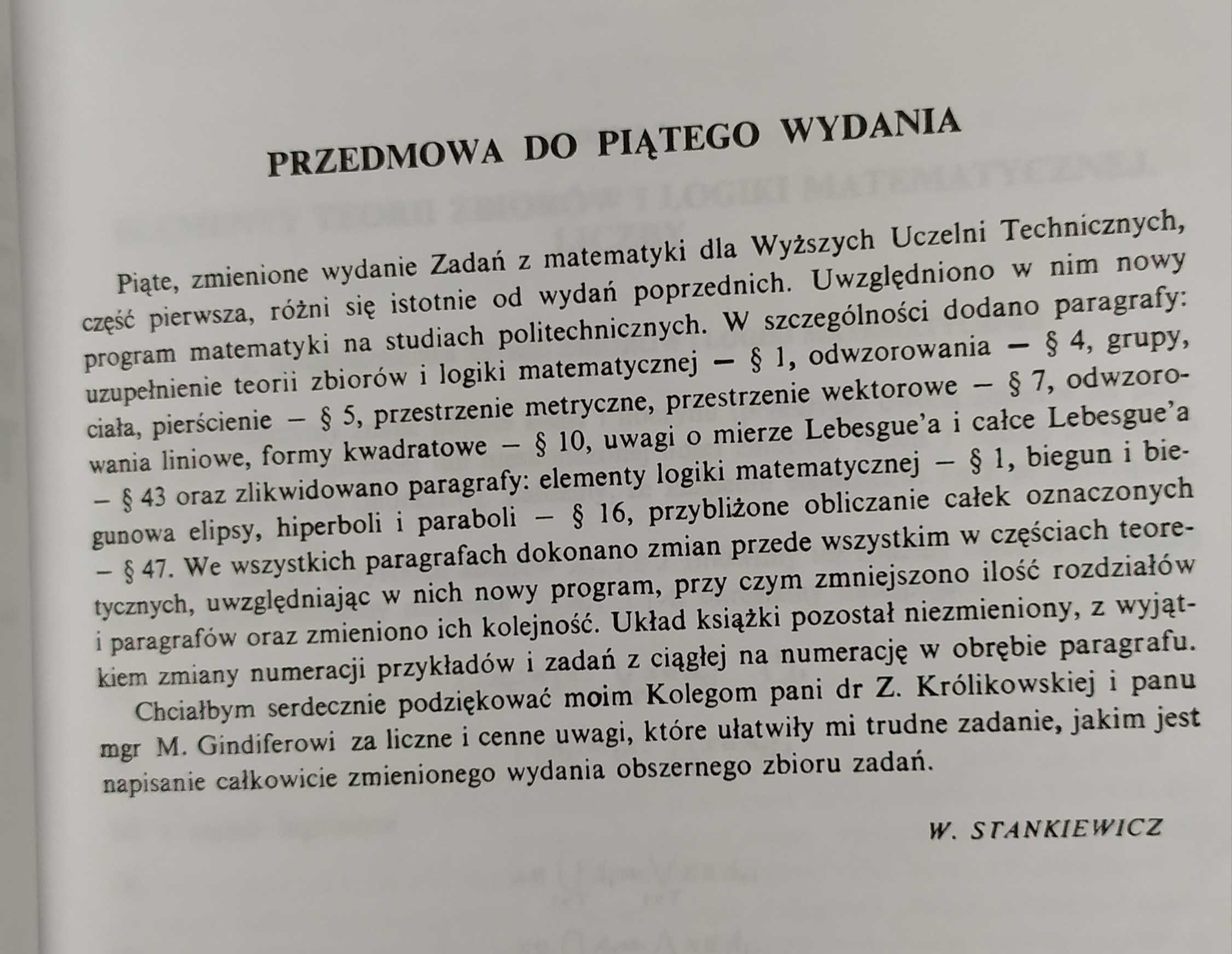 Zadania z matematyki dla wyższych uczelni technicznych, W. Stankiewicz
