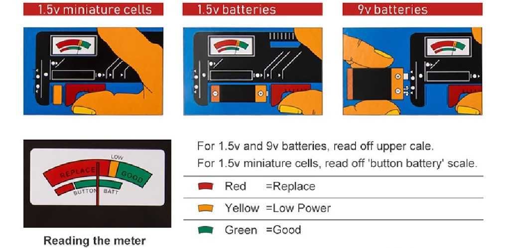 Testador de Pilhas / Baterias AA AAA C D e 9v Universal