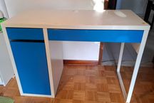 Secretária ikea branca e azul + cadeira rotativa