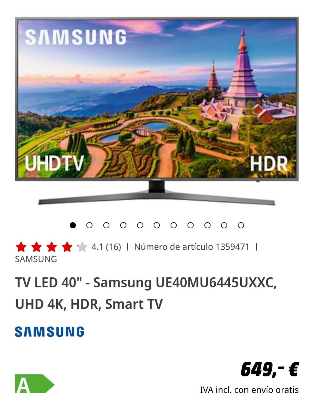 Smart tv Samsung 4k hdr 40"