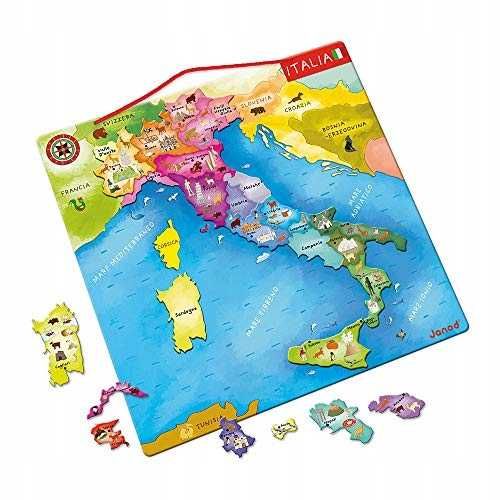 Janod Mapa Włoch Puzzle dla dzieci z drewna J. Włoski Gra Edukacyjna