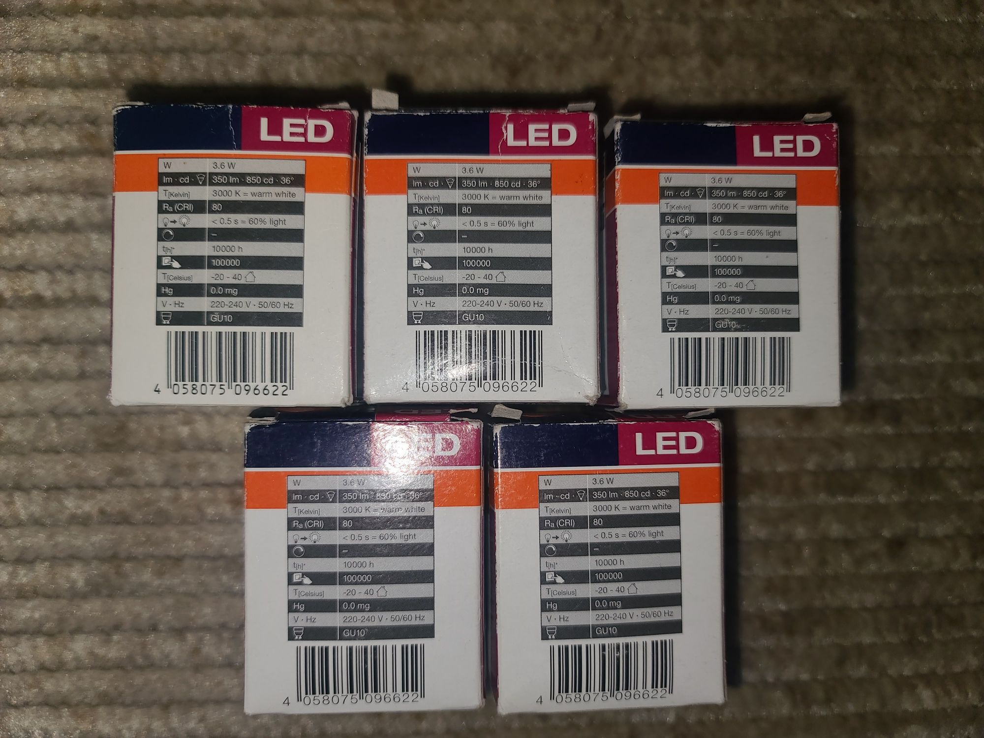 Набор светодиодных ламп 10 шт OSRAM LED PAR16 GU10 3,6W 350Lm 3000К