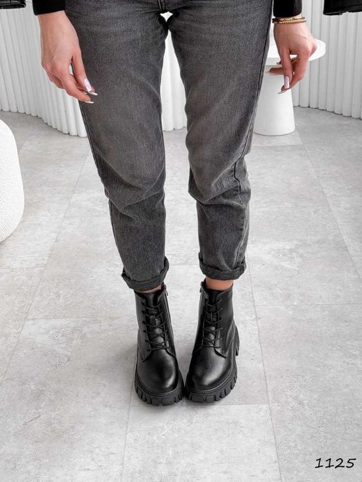 Зимові жіночі черевики чорні шкіряні (36-41) на хутрі | Ботінки жіночі