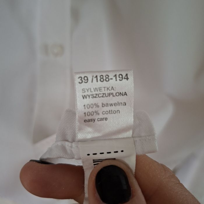 Koszula Lambert M slim fit biała na spinki kołnierzyk 39