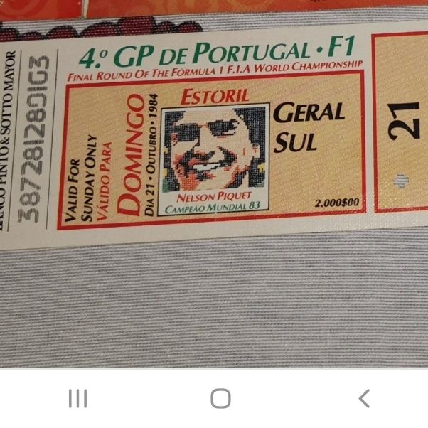 Bilhetes Formula 1 em 1984