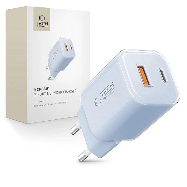 Tech-Protect Ncm33W 2-Port Network Charger Pd33W/Qc3.0 Baby Blue
