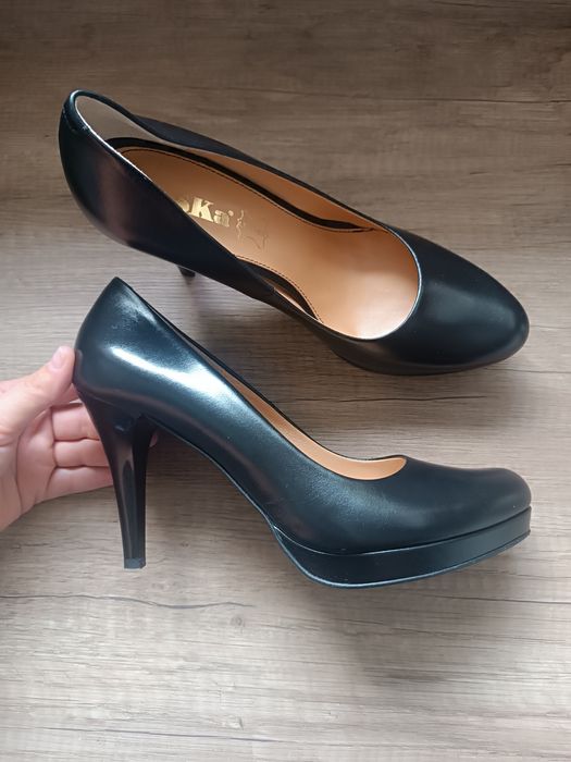 Ekskluzywne skórzane szpilki na platformie 39.5