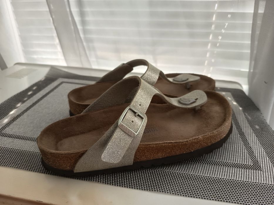Биркенштоки шкіряні шльопанці в'єтнамки Birkenstock Gizeh 38 сірі