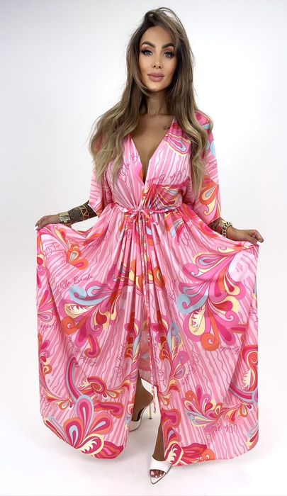 Elegancka sukienka maxi letnia kolory logo Lola bianka