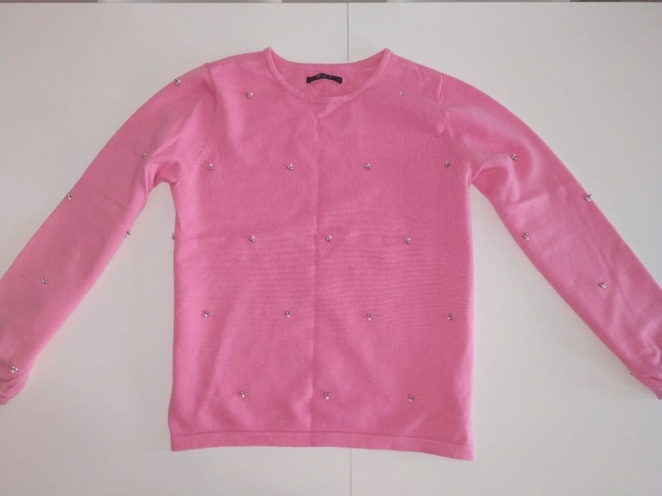 Różowy sweter sweterek z perełkami koralikami MOHITO rozmiar M