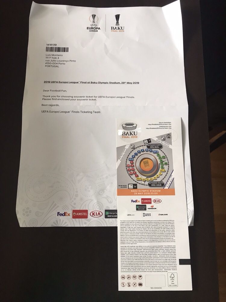 Bilhete Coleccao Liga Europa 2019