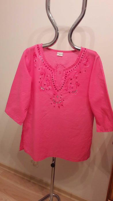 Różowa bawełniana tunika z cekinami M - L bluzka plażowa koszula