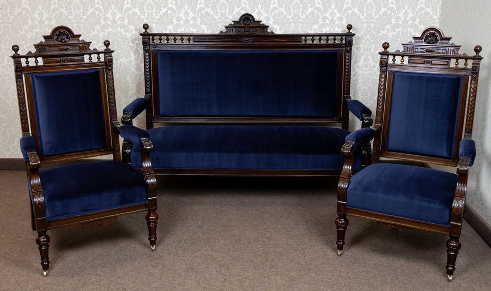 Neorenesansowy salonik sofa dwa fotele komplet wypoczynkowy