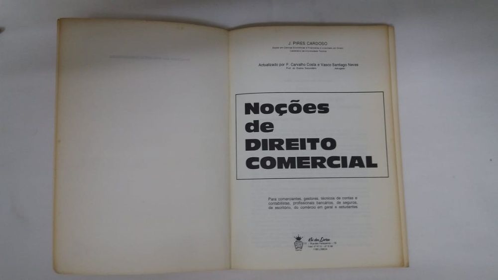 Livro " Noções de Direito Comercial" de J. Pires Cardoso