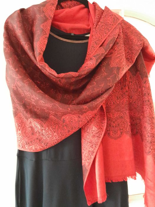 Czerwono czarny duży kaszmirowy szal , 100 % Pashmina orientalny