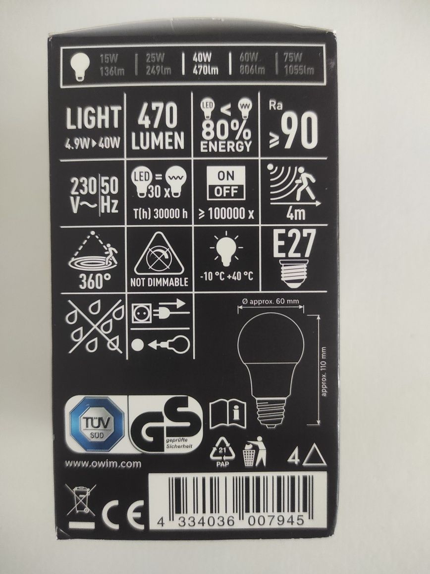 LIVARNO Żarówka LED z czujnikiem ruchu E27 4,9W