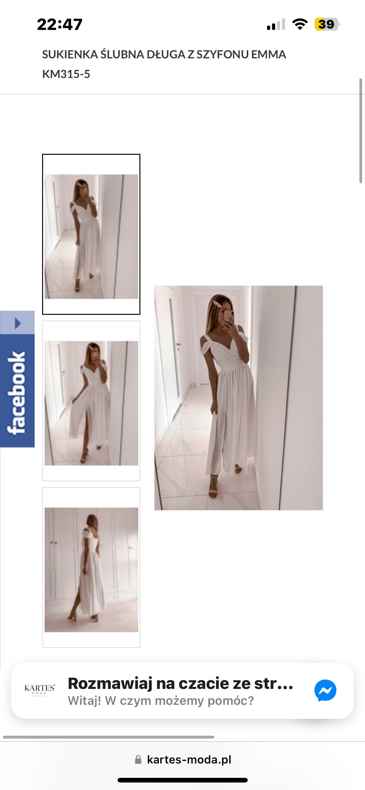 Sukienka 34 długa ślubna z szyfonu KARTES model emma