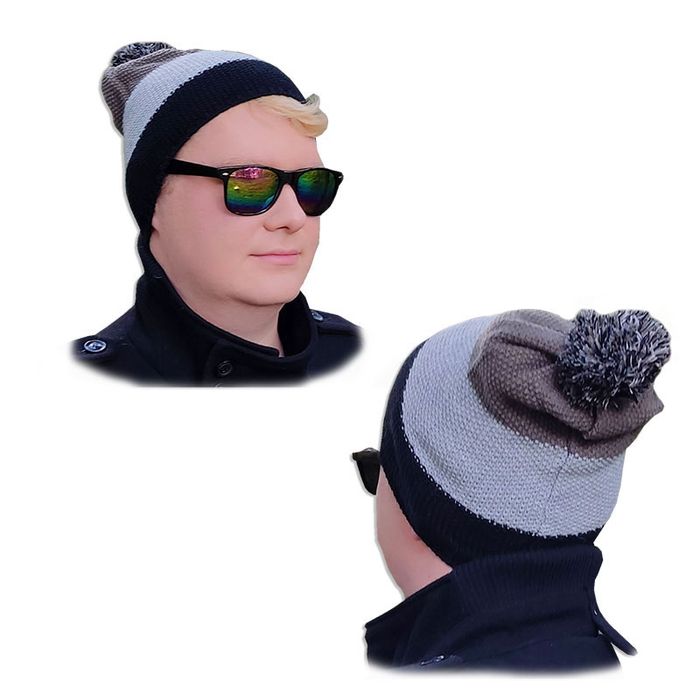 Czapka męska zimowa norweski wzór pomponem ciepła