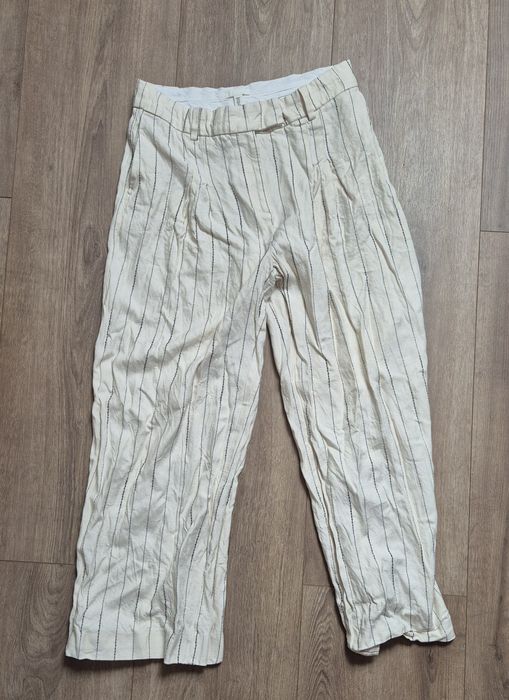 Zestaw komplet marynarka spodnie beżowe w laski lniane wiskoza H&M XL